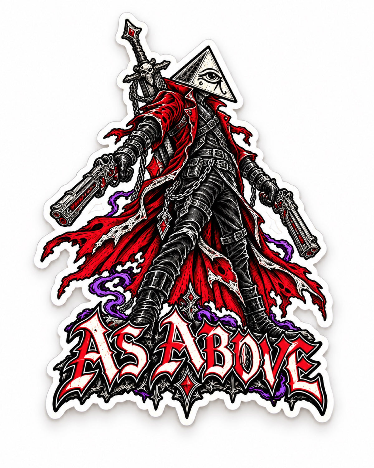 As Above — red gunslinger pyramid figure sticker