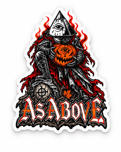 As Above — pyramid magus with pumpkin Halloween sticker